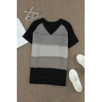 Black Stripe Print Knitted V Neck Top