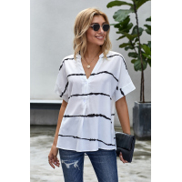 White Striped Folded Short Sleeve Shirt