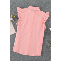 Pink Sleeveless Button Closure Ruffled Linen Shirt