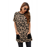 Leopard Print Pocketed T-shirt Mini Dress