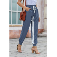 Blue Casual Striped Drawstring Pants