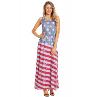 American Flag Print Sleeveless Maxi Dress