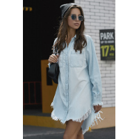 Sky Blue Denim Long Sleeve Shirt Dress