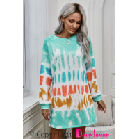 Fashion Tie Dye Long Sleeve Sweatshirt Dress