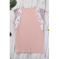 Pink Leopard Cap Sleeve Casual Top