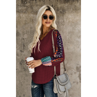 Wine Contrast Eyelet Thermal Knit Top