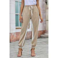 Khaki Casual Striped Drawstring Pants