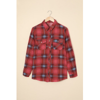 Red Plaid Button Shirt With Pockets