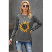 Sunflower Print Gray Knit Top