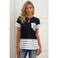 Black Striped Detail T-shirt with Patch Pocket