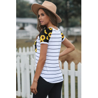 Striped Sunflower Pocketed Patch Tee