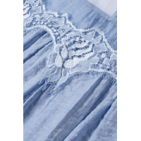 Sky Blue Fashion Lantern-Sleeve Lace Patchwork Top