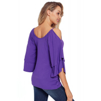 Purple Layered Sleeves Ruffled Off Shoulder Blouse