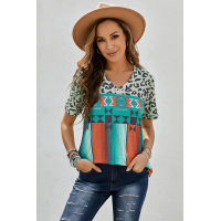 Leopard Serape Print V Neck T-shirt