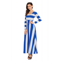 Blue Bold Stripe Long Sleeve Maxi Dress