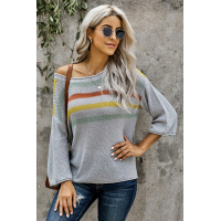 Multicolor Stripes Print Gray Knit Top