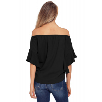 Black Off The Shoulder Knot Front Top