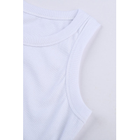 Solid White Round Neck Ribbed Tank Top