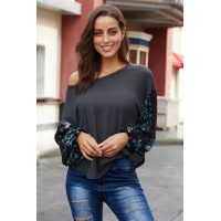 Gray Floral Sleeve Pullover Top