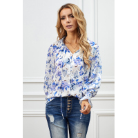 Blue Cakewalk Floral Smocked Blouse