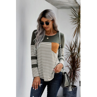 Green Pinstripe Patch Pocket Top