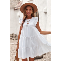 White Pocket Tiered Ruffled Mini Dress