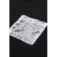 Sequin Pocket Black Short Sleeve T-shirt