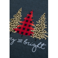 Leopard Christmas Tree Print Splice Red Plaid Long Sleeve Top