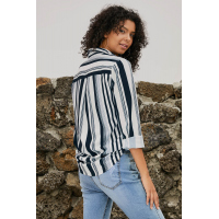 White Navy Striped Modern Women Shirt