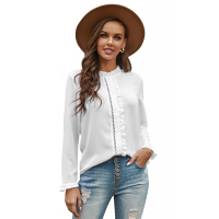 White Frilled Neckline Buttoned French Shirt