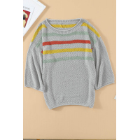 Multicolor Stripes Print Gray Knit Top