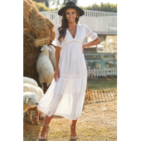 Swiss Dot Lace Trim Maxi Dress