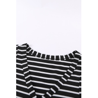 Black Stripe Print V Neck Buttoned Tie Knot Tank