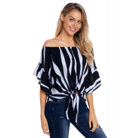 Off The Shoulder Vertical Stripes Blouse in Black