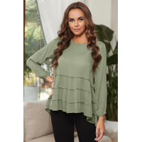 Green High-low Hem Ruffle 3/4 Sleeve Top