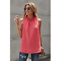 Red Ruffle Trim Neckline Tank Top