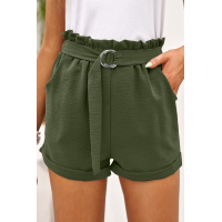 Green Casual Paper Waist Shorts