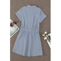 Polka Dot Shirt Collar Short Sleeve Mini Dress