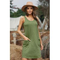 Green Sleeveless Pocketed Casual Swing Mini Dress