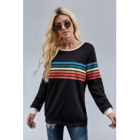 Rainbow Print Black Long Sleeve Top