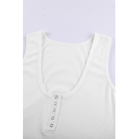 White Sleeveless Scoop Neck Button Tank Top