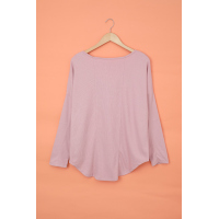 Pink V Neck Washed Grommet Top