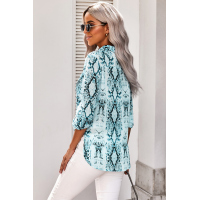 Blue Wild Snake Print Shirt with Pockets