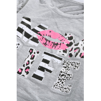 Leopard Mom Life Lips Gray T-Shirt