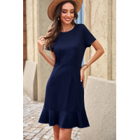 Blue Tassel Ruffle Short Sleeve Mini Dress