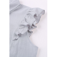 Sleeveless Button Closure Ruffled Linen Shirt 