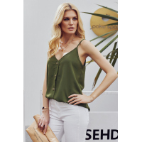 Green Spaghetti Strap Buttoned Tank Top