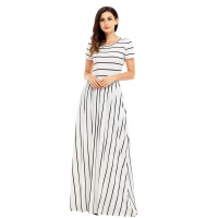 Black Striped White Short Sleeve Maxi Dress