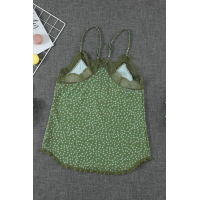 Green Spaghetti Strap Printed Lace Tank Top