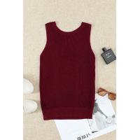 Wine Red Crisscross Hollow-out Knit Tank Top